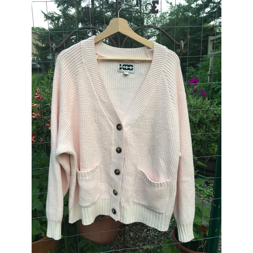 KDD Kahlana Pink Waffle Knit Oversized Cardigan Sweater Small NWOT